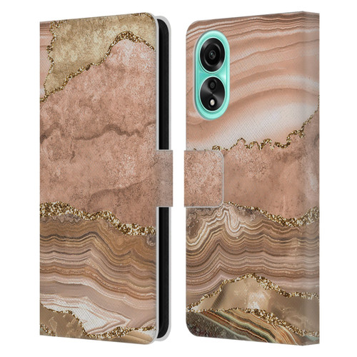 UtArt Wild Cat Marble Beige Gold Leather Book Wallet Case Cover For OPPO A78 5G