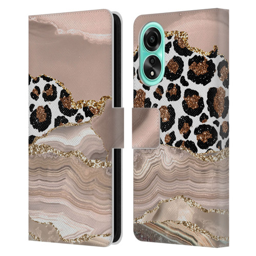UtArt Wild Cat Marble Cheetah Waves Leather Book Wallet Case Cover For OPPO A78 5G