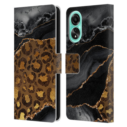 UtArt Wild Cat Marble Dark Gilded Leopard Leather Book Wallet Case Cover For OPPO A78 5G