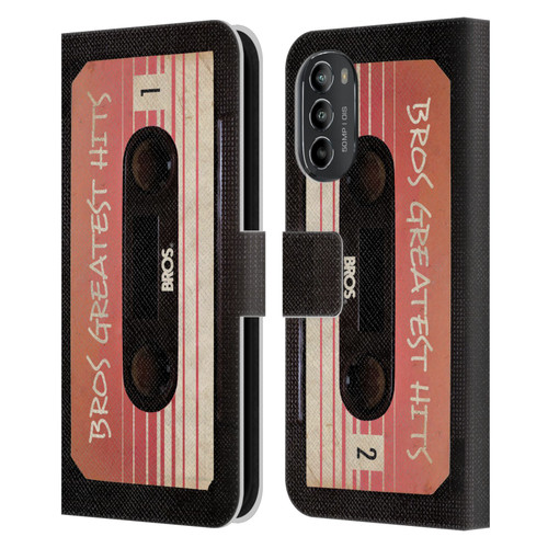 BROS Vintage Cassette Tapes Greatest Hits Leather Book Wallet Case Cover For Motorola Moto G82 5G