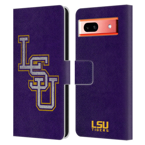 Louisiana State University LSU Louisiana State University Distressed Leather Book Wallet Case Cover For Google Pixel 7a