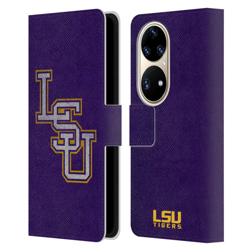 Louisiana State University LSU Louisiana State University Distressed Leather Book Wallet Case Cover For Huawei P50 Pro