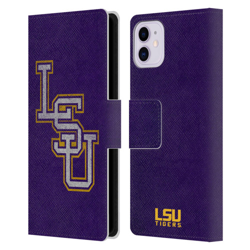 Louisiana State University LSU Louisiana State University Distressed Leather Book Wallet Case Cover For Apple iPhone 11