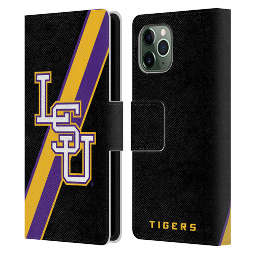 Louisiana State University LSU Louisiana State University Stripes Leather Book Wallet Case Cover For Apple iPhone 11 Pro