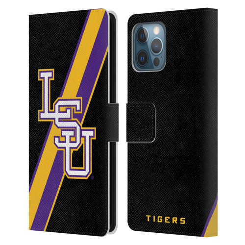Louisiana State University LSU Louisiana State University Stripes Leather Book Wallet Case Cover For Apple iPhone 12 Pro Max