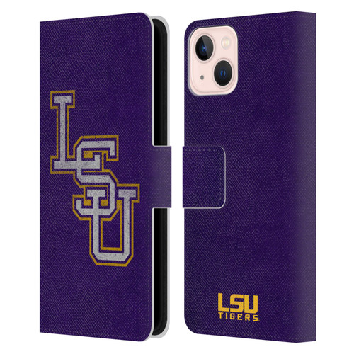 Louisiana State University LSU Louisiana State University Distressed Leather Book Wallet Case Cover For Apple iPhone 13