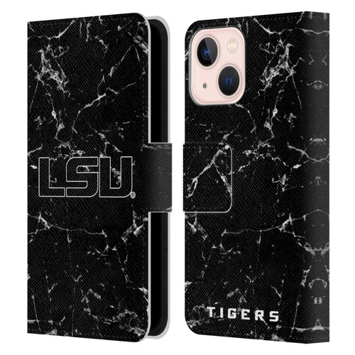 Louisiana State University LSU Louisiana State University Black And White Marble Leather Book Wallet Case Cover For Apple iPhone 13 Mini