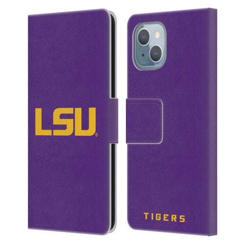 Louisiana State University LSU Louisiana State University Plain Leather Book Wallet Case Cover For Apple iPhone 14