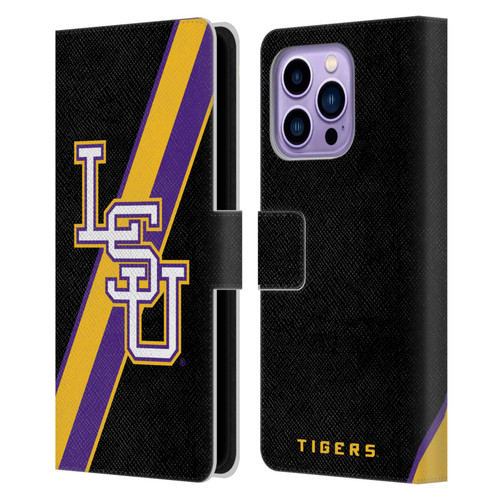 Louisiana State University LSU Louisiana State University Stripes Leather Book Wallet Case Cover For Apple iPhone 14 Pro Max