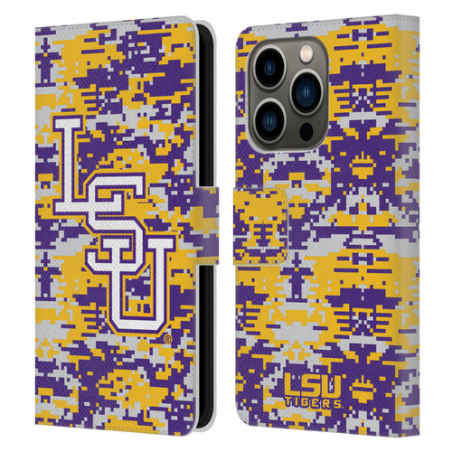 Louisiana State University LSU Louisiana State University Digital Camouflage Leather Book Wallet Case Cover For Apple iPhone 14 Pro