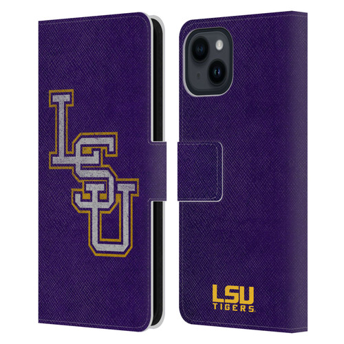 Louisiana State University LSU Louisiana State University Distressed Leather Book Wallet Case Cover For Apple iPhone 15