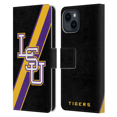 Louisiana State University LSU Louisiana State University Stripes Leather Book Wallet Case Cover For Apple iPhone 15
