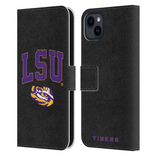 Louisiana State University LSU Louisiana State University Campus Logotype Leather Book Wallet Case Cover For Apple iPhone 15 Plus