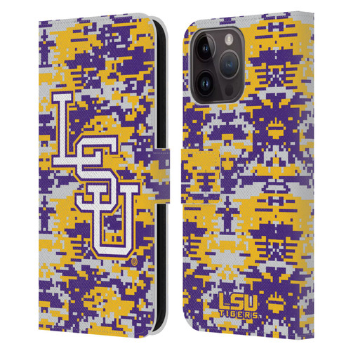 Louisiana State University LSU Louisiana State University Digital Camouflage Leather Book Wallet Case Cover For Apple iPhone 15 Pro Max