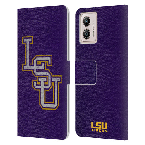 Louisiana State University LSU Louisiana State University Distressed Leather Book Wallet Case Cover For Motorola Moto G53 5G