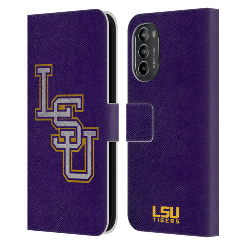 Louisiana State University LSU Louisiana State University Distressed Leather Book Wallet Case Cover For Motorola Moto G82 5G