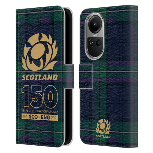 Scotland Rugby 150th Anniversary Tartan Leather Book Wallet Case Cover For OPPO Reno10 5G / Reno10 Pro 5G