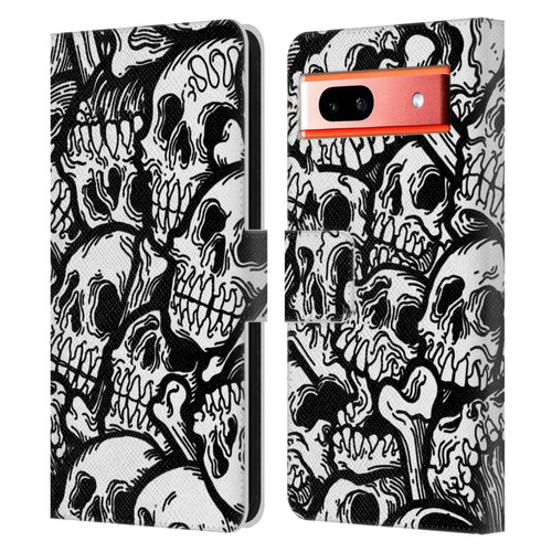 Matt Bailey Skull All Over Leather Book Wallet Case Cover For Google Pixel 7a