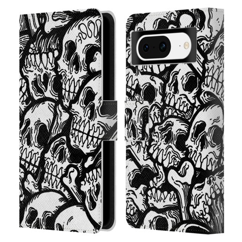 Matt Bailey Skull All Over Leather Book Wallet Case Cover For Google Pixel 8