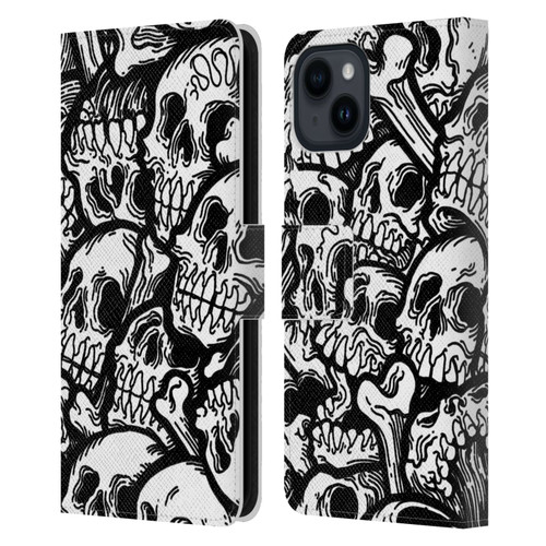 Matt Bailey Skull All Over Leather Book Wallet Case Cover For Apple iPhone 15