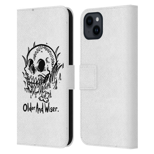 Matt Bailey Skull Older And Wiser Leather Book Wallet Case Cover For Apple iPhone 15 Plus