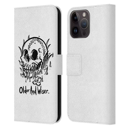 Matt Bailey Skull Older And Wiser Leather Book Wallet Case Cover For Apple iPhone 15 Pro Max