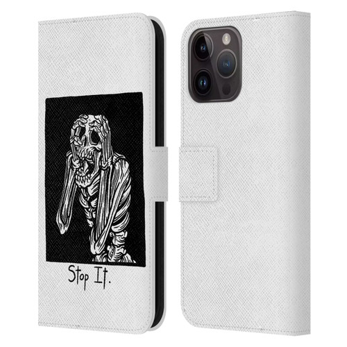 Matt Bailey Skull Stop It Leather Book Wallet Case Cover For Apple iPhone 15 Pro Max