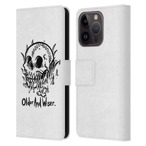 Matt Bailey Skull Older And Wiser Leather Book Wallet Case Cover For Apple iPhone 15 Pro