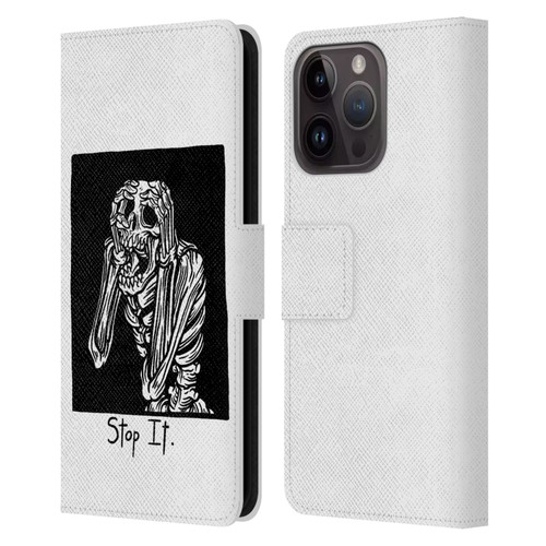 Matt Bailey Skull Stop It Leather Book Wallet Case Cover For Apple iPhone 15 Pro