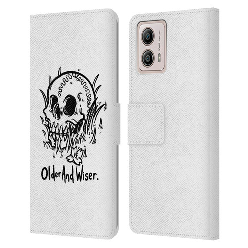 Matt Bailey Skull Older And Wiser Leather Book Wallet Case Cover For Motorola Moto G53 5G