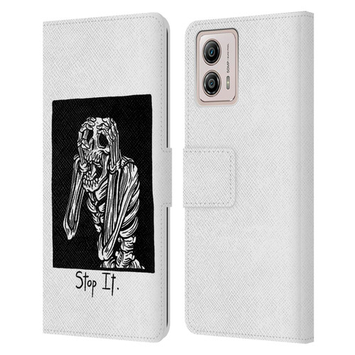 Matt Bailey Skull Stop It Leather Book Wallet Case Cover For Motorola Moto G53 5G