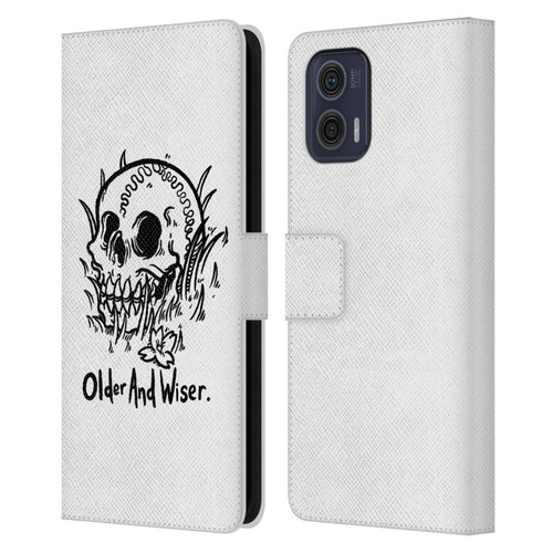 Matt Bailey Skull Older And Wiser Leather Book Wallet Case Cover For Motorola Moto G73 5G