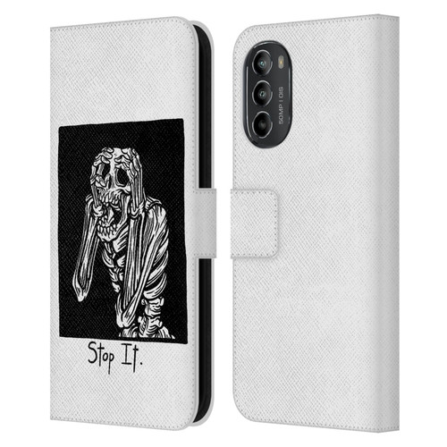 Matt Bailey Skull Stop It Leather Book Wallet Case Cover For Motorola Moto G82 5G