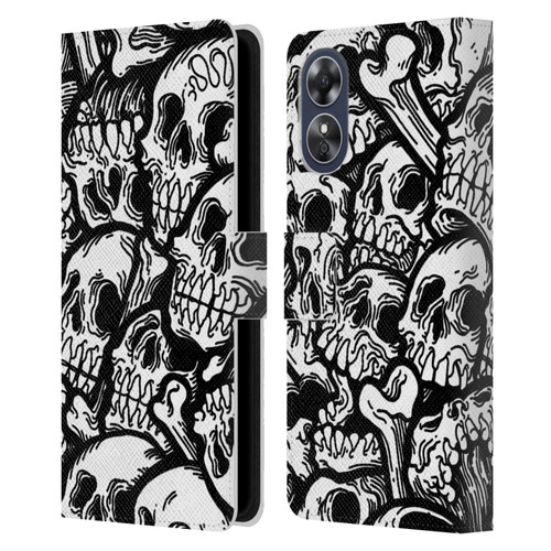 Matt Bailey Skull All Over Leather Book Wallet Case Cover For OPPO A17