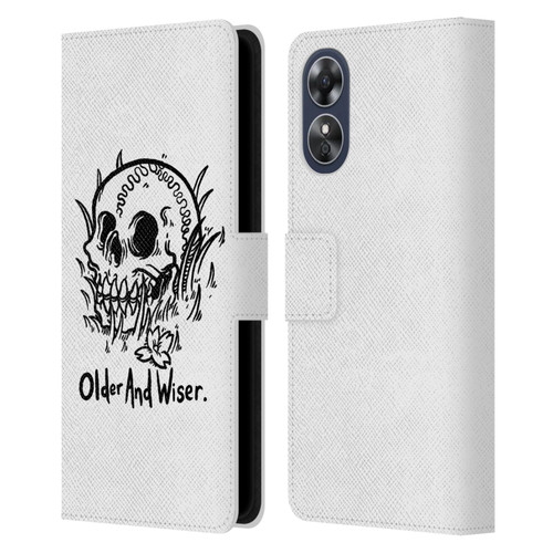 Matt Bailey Skull Older And Wiser Leather Book Wallet Case Cover For OPPO A17