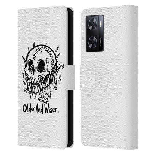 Matt Bailey Skull Older And Wiser Leather Book Wallet Case Cover For OPPO A57s