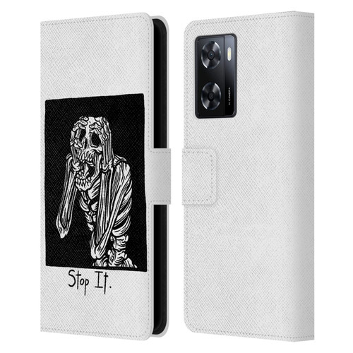 Matt Bailey Skull Stop It Leather Book Wallet Case Cover For OPPO A57s