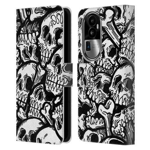 Matt Bailey Skull All Over Leather Book Wallet Case Cover For OPPO Reno10 Pro+