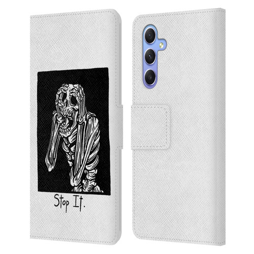 Matt Bailey Skull Stop It Leather Book Wallet Case Cover For Samsung Galaxy A34 5G