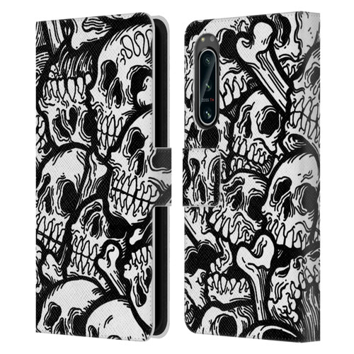Matt Bailey Skull All Over Leather Book Wallet Case Cover For Sony Xperia 5 IV