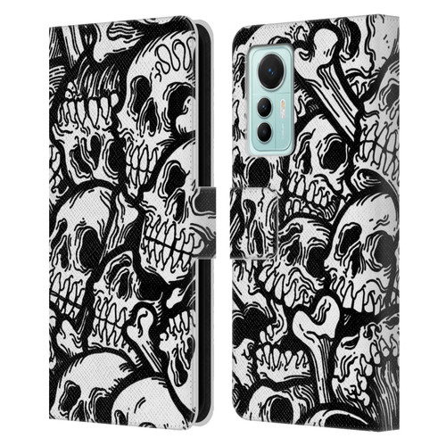 Matt Bailey Skull All Over Leather Book Wallet Case Cover For Xiaomi 12 Lite