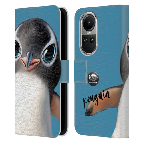 Animal Club International Faces Penguin Leather Book Wallet Case Cover For OPPO Reno10 5G / Reno10 Pro 5G