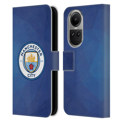 Manchester City Man City FC Badge Geometric Obsidian Full Colour Leather Book Wallet Case Cover For OPPO Reno10 5G / Reno10 Pro 5G