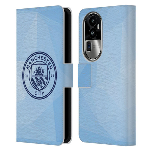 Manchester City Man City FC Badge Geometric Blue Obsidian Mono Leather Book Wallet Case Cover For OPPO Reno10 Pro+