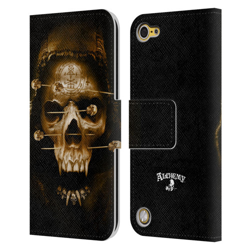 Alchemy Gothic Skull Death Fetish Leather Book Wallet Case Cover For Apple iPod Touch 5G 5th Gen