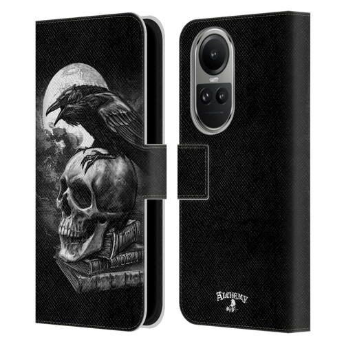 Alchemy Gothic Wing Poe's Raven Leather Book Wallet Case Cover For OPPO Reno10 5G / Reno10 Pro 5G
