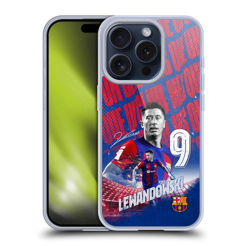 FC Barcelona 2023/24 First Team Robert Lewandowski Soft Gel Case for Apple iPhone 15 Pro
