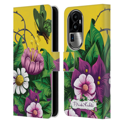 Frida Kahlo Purple Florals Butterfly Leather Book Wallet Case Cover For OPPO Reno10 Pro+