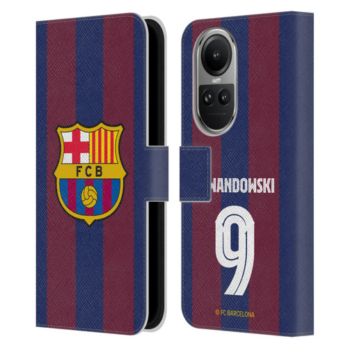 FC Barcelona 2023/24 Players Home Kit Robert Lewandowski Leather Book Wallet Case Cover For OPPO Reno10 5G / Reno10 Pro 5G