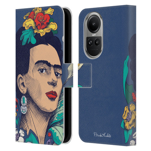 Frida Kahlo Sketch Flowers Leather Book Wallet Case Cover For OPPO Reno10 5G / Reno10 Pro 5G